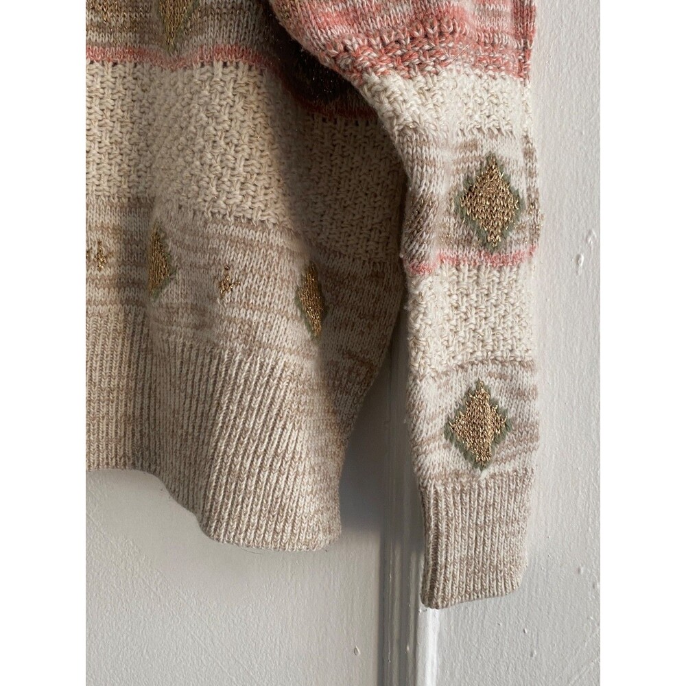 Etro Milano Textured Knit Sweater Gold Diamond Stripe Crew Boho Cottagecore Sz42 - Picture 6 of 12